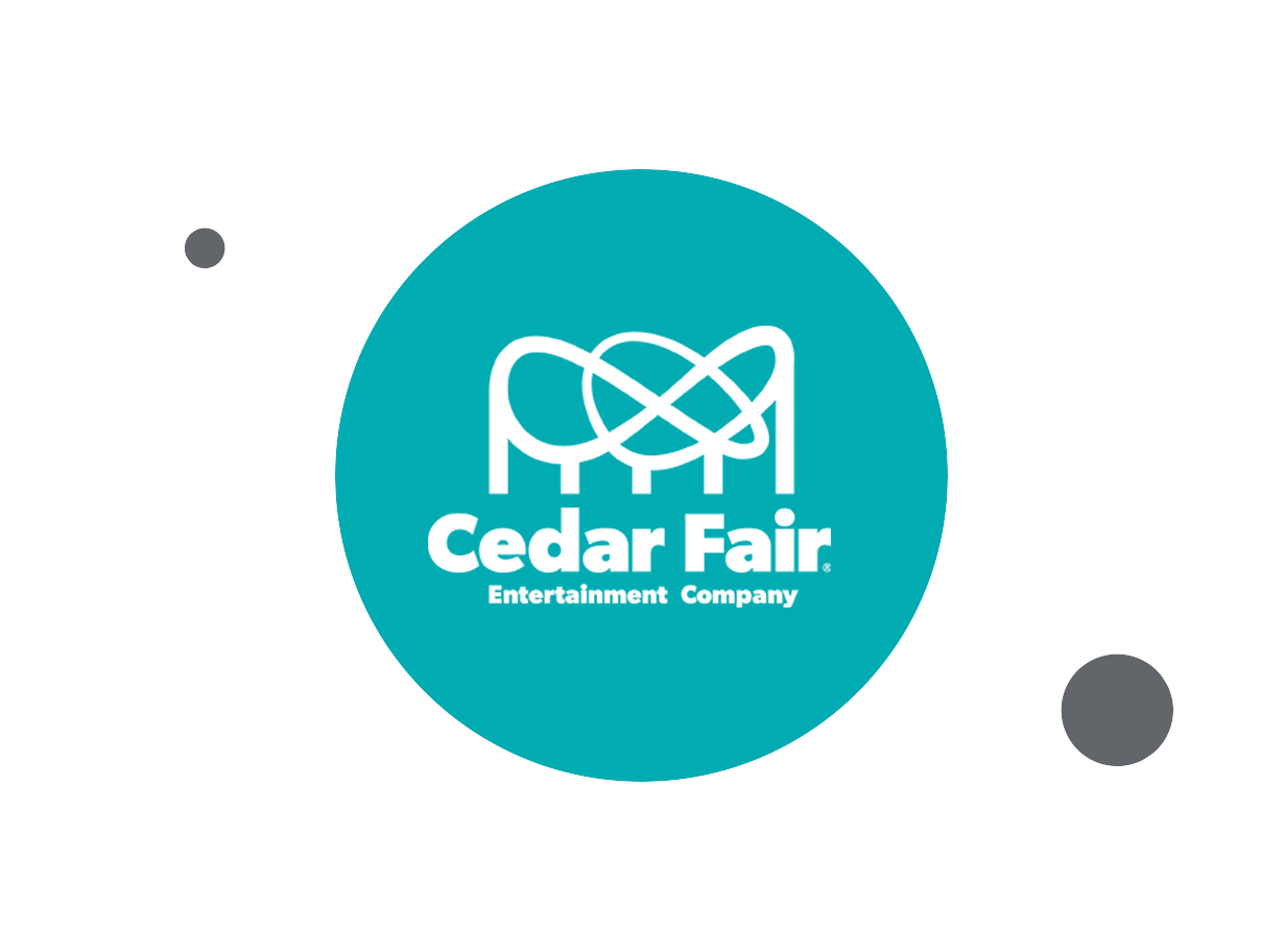Cedar Fair Entertainment Company logo within teal circle