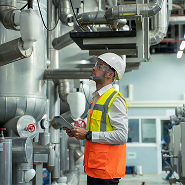 Worker in Celanese manufacturing plant