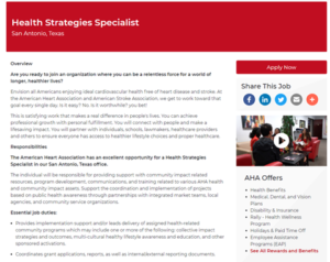 Health Strategies Specialist Job Posting on American Heart Association Career Site