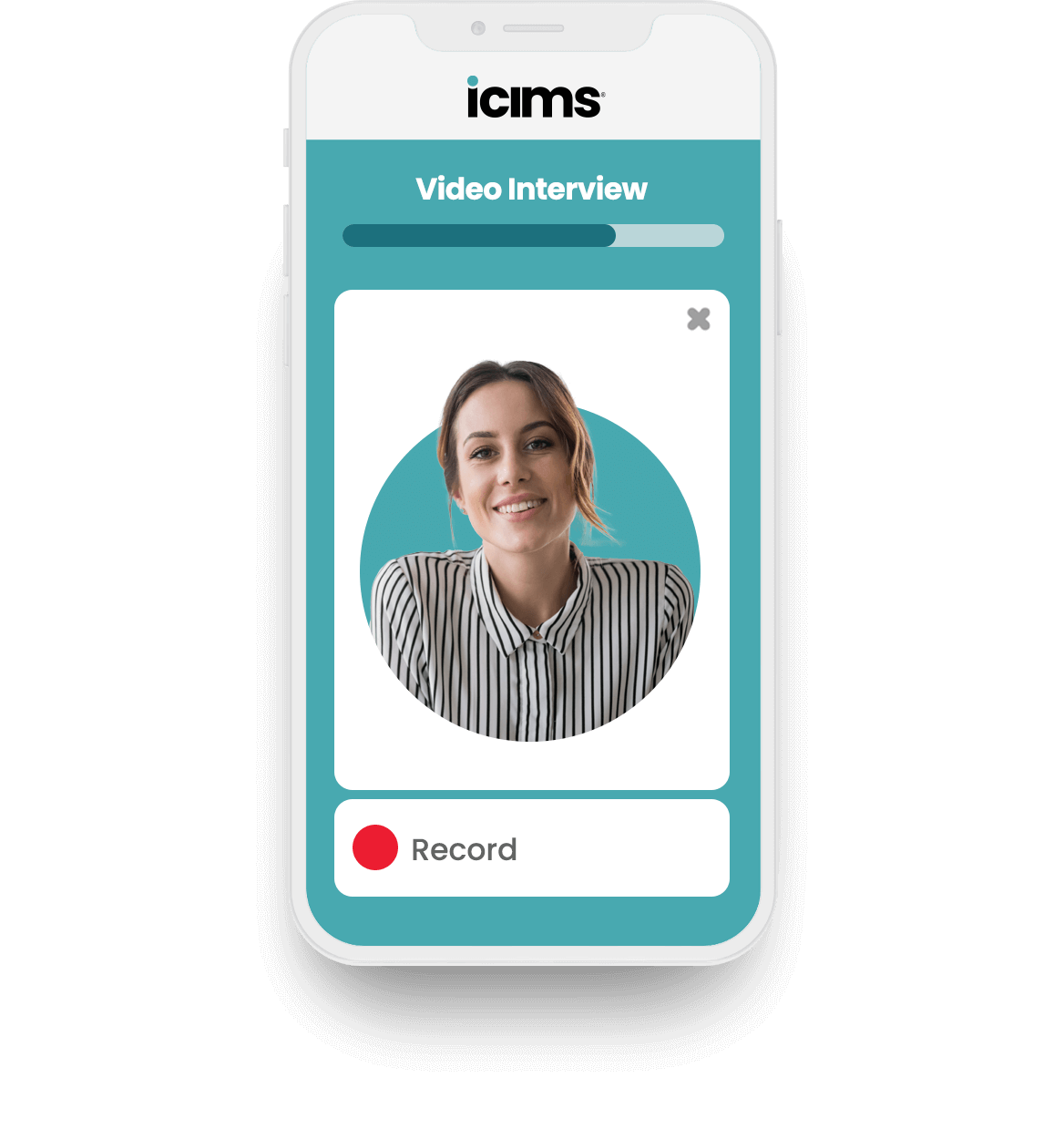 Mobile screen showing a recruiter using iCIMS’ Talent Cloud video interviewing