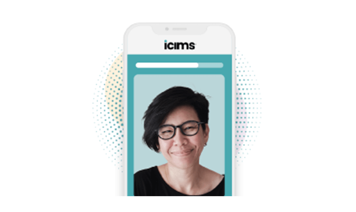 Mobile screen view of a woman using iCIMS' Video Studio software