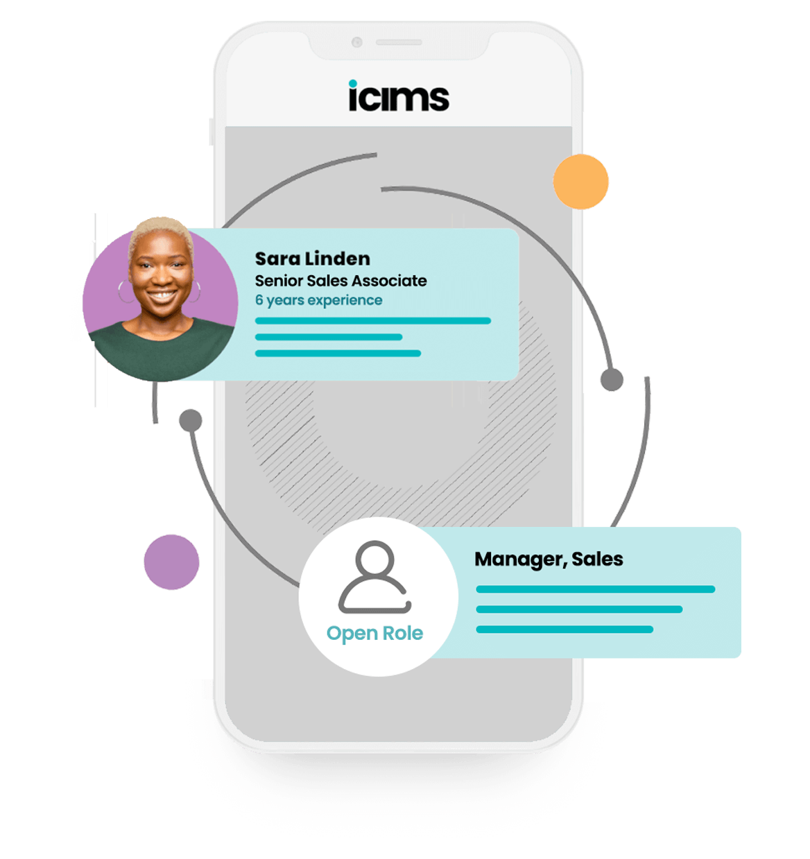Mobile phone screen representation of iCIMS Enterprise Recruiting software