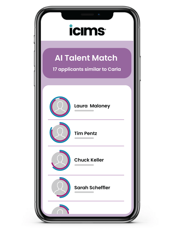 Mobile phone screen representation of iCIMS' Enterprise recruiting software