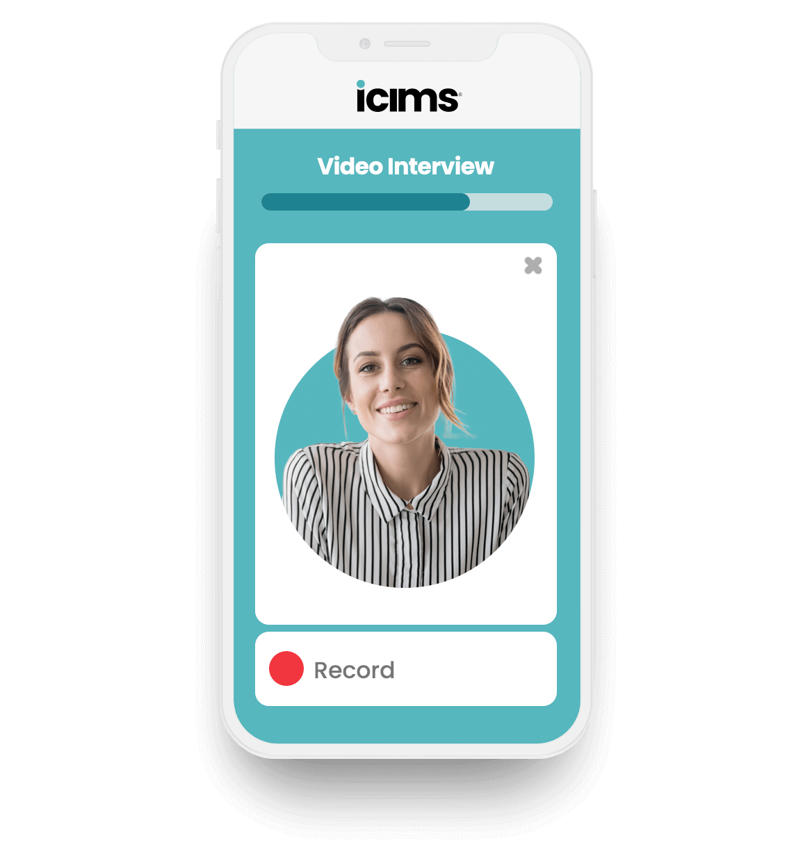 Mobile phone screen representation of iCIMS' Video interviewing software